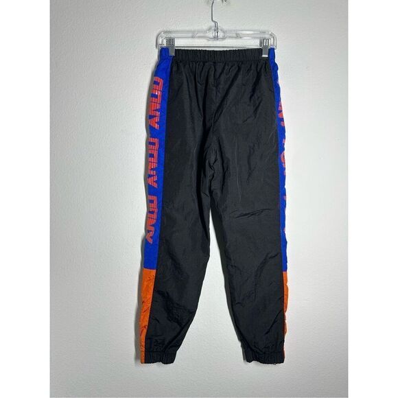 Forever 21 Pony Women's Windbreaker Pants Size L Black Orange Blue Y2K Notes - Picture 3 of 14